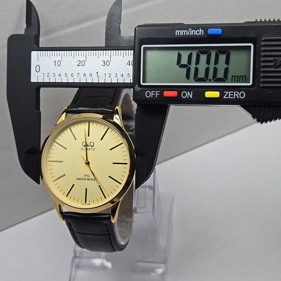 Q&Q Quartz Gold Tone 40mm Dress Watch Leather Strap New Battery IPG WR30M Mens L - Picture 4 of 11